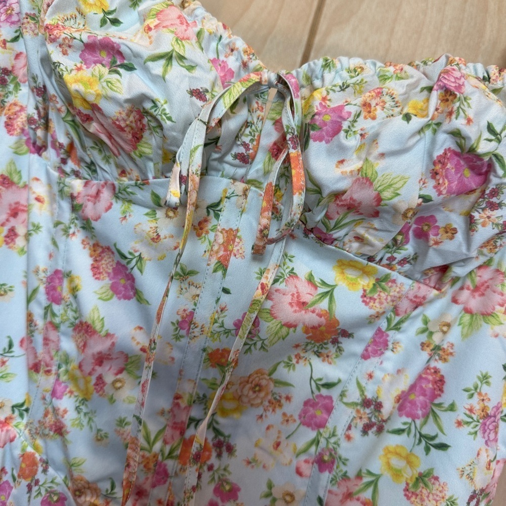 CARMEN Bustier Sundress – Pale Blue Meadow Print – Size L – NWT - Picture 6 of 7
